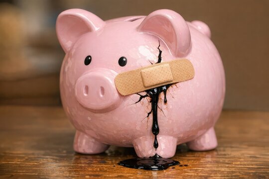 A pink piggy bank with a plaster on its nose