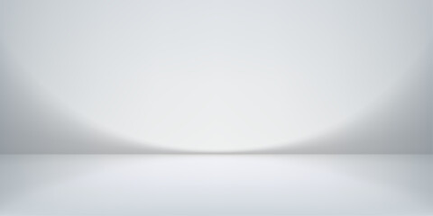 Modern grey studio background with gradient light effect for product presentation. Vector bg minimal design projects with clean abstract space © MegaShabanov