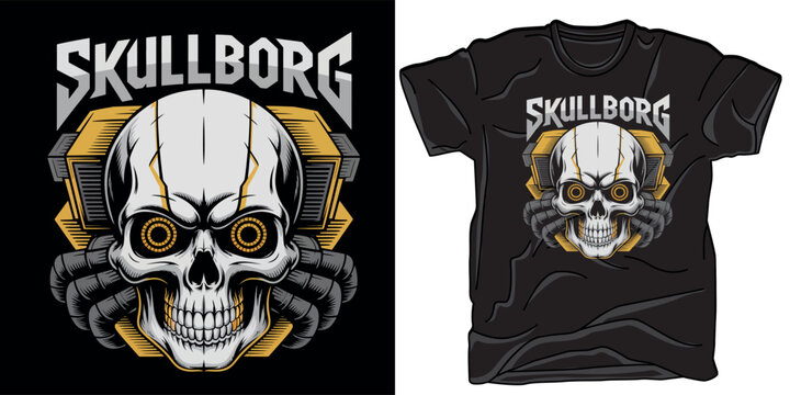 Skullborg with mechanical parts, futuristic.