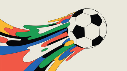 A lively football with colorful streaks capturing the energy of the World Cup. © MdSaiful