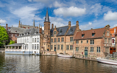 Fototapeta premium Bruges, Belgium – Historic buildings along the Rozenhoedkaai Canal in Bruges 