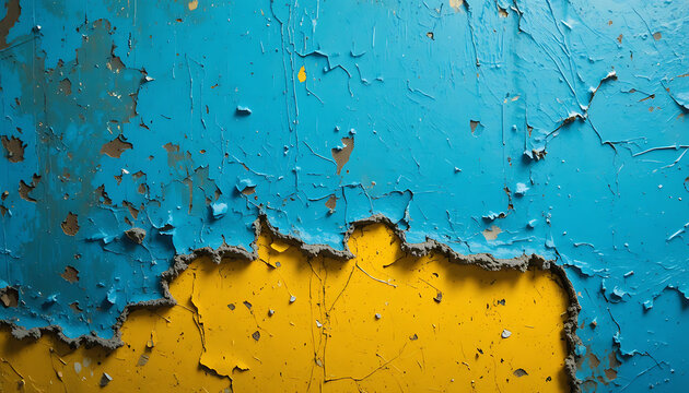Peeling blue and yellow paint on a wall, chipped and cracked surface peeling paint blue paint chipped paint