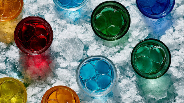 crushed. Colorful drinks in crushed ice, condensation on glass surfaces. bar promotions, beverage menus, designed for food & beverage menus and cafe branding, used by ux designers.