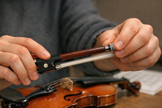 A person holding a violin and violin bow