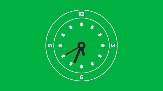 Clock Animation with Twelve Hour Time Passing on Green Screen. Close up video of clock animation showing twelve hour time passing on green screen with detailed motion graphics in 4K