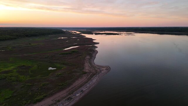 Aerial Drone View of Mile ong Bridge over Saylorvill Lake, Iowa