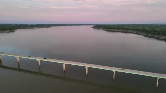 Aerial Drone View of Mile ong Bridge over Saylorvill Lake, Iowa