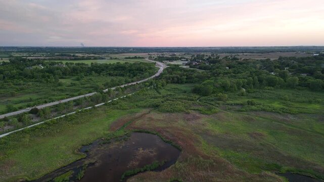 Aerial Drone View of Mile ong Bridge over Saylorvill Lake, Iowa