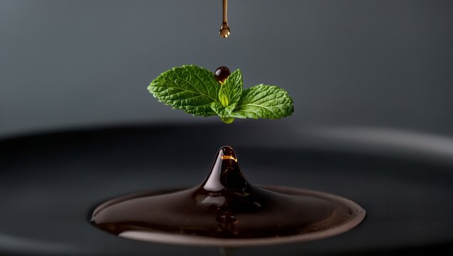 Luxury molecular gastronomy deconstructed floating caramel and chocolate food concept