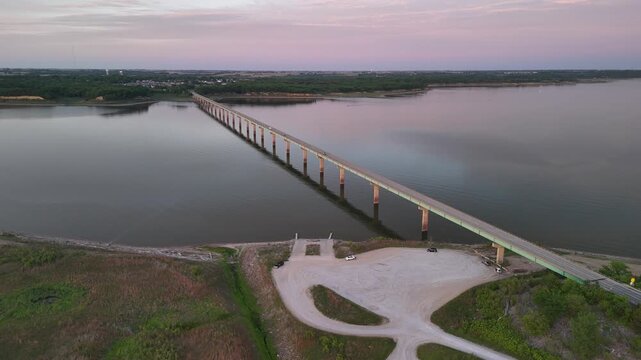 Aerial Drone View of Mile ong Bridge over Saylorvill Lake, Iowa