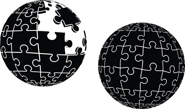 Puzzle sphere concepts complete and incomplete globe designs