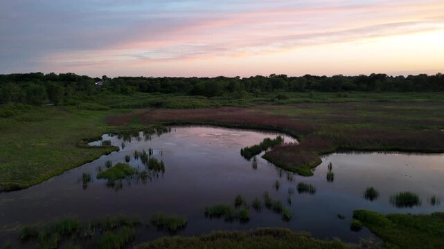 Aerial Drone View of Mile ong Bridge over Saylorvill Lake, Iowa