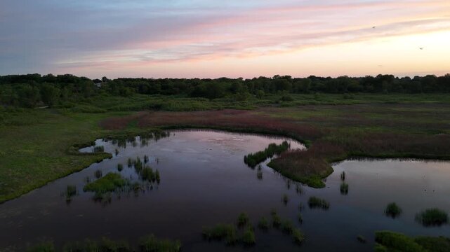 Aerial Drone View of Mile ong Bridge over Saylorvill Lake, Iowa