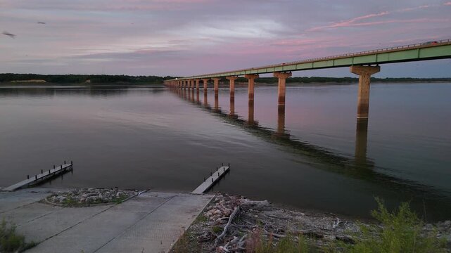Aerial Drone View of Mile ong Bridge over Saylorvill Lake, Iowa
