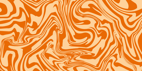 Fototapeta premium Retro caramel line background. Salted caramel liquid desert texture. Wavy swirl candy pattern for poster, cover, banner, pamphlet. Orange nougat hippie wallpaper in 60s or 70s style. Vector