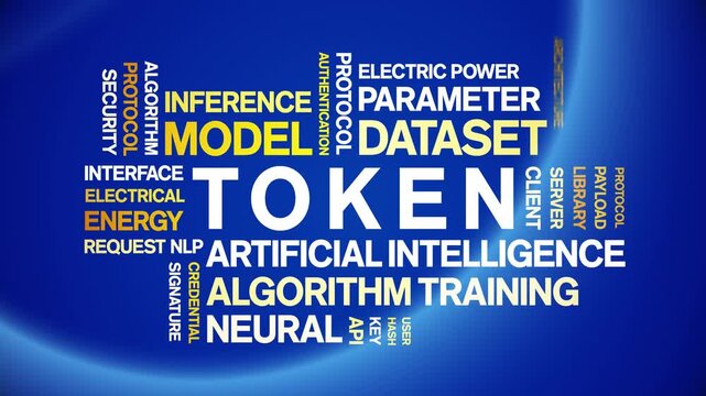 Token animated word cloud-text design animation tag kinetic typography seamless loop.