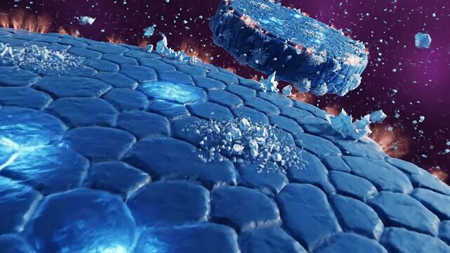 Futuristic 3D Visualization of Cellular Structures in a Medical Context, Illuminating Blue and Purple Abstract Patterns Ideal for Health and Science Themes