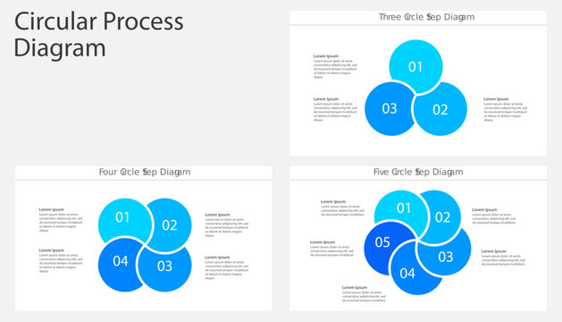 Circular Process Diagram Template Set with Three Four Five Steps
