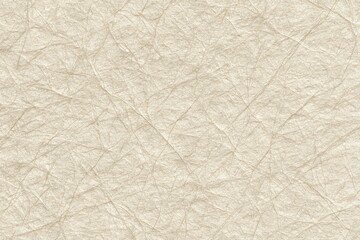 Fototapeta premium Crumpled Fibrous Paper Texture Close-Up Beige Tan Organic Pattern, Handmade Specialty Paper Surface Macro, Art Craft Background