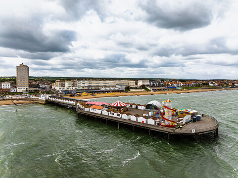 Herne Bay Pier from a drone, Herne Bay, Kent, England