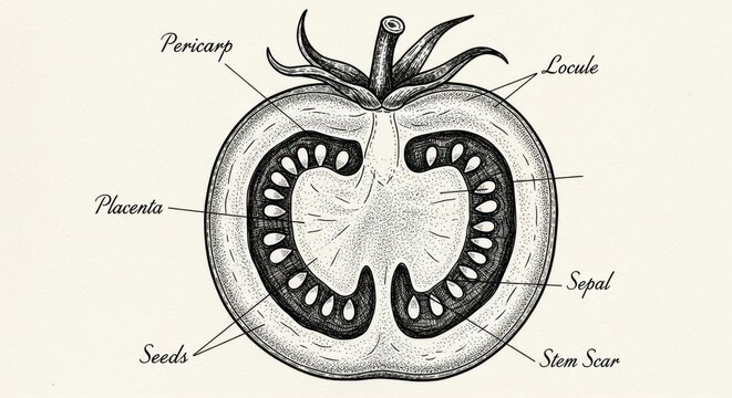 Detailed Cross Section of Tomato Anatomy.
