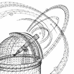 Wireframe illustration of an astronomical observatory telescope. © Maonah