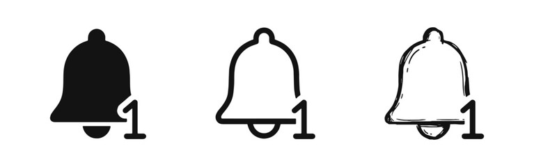 Fototapeta premium Notification Alert Icons, Bell with Number One Vector Symbols