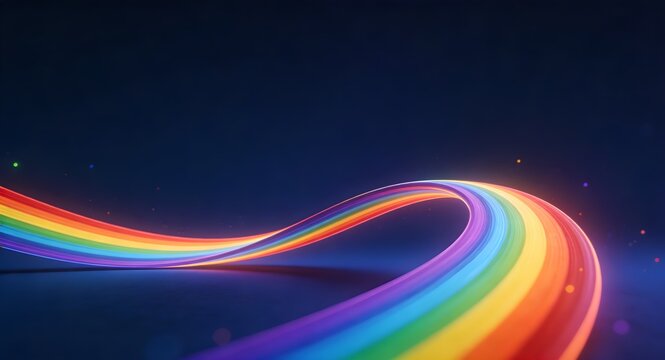 Abstract Rainbow Wave Background on Dark Blue Gradient for LGBTQ Pride Theme