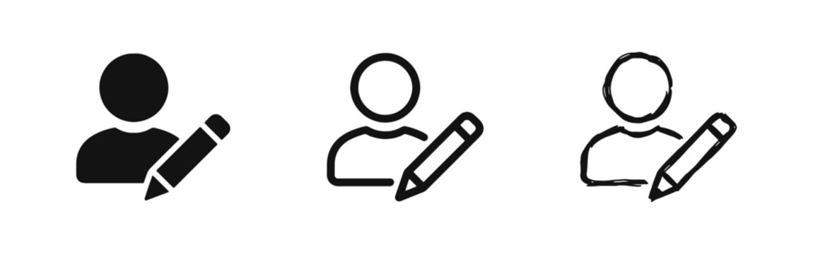 Edit User Profile Icon Set - Person with Pencil Symbols for Account Management