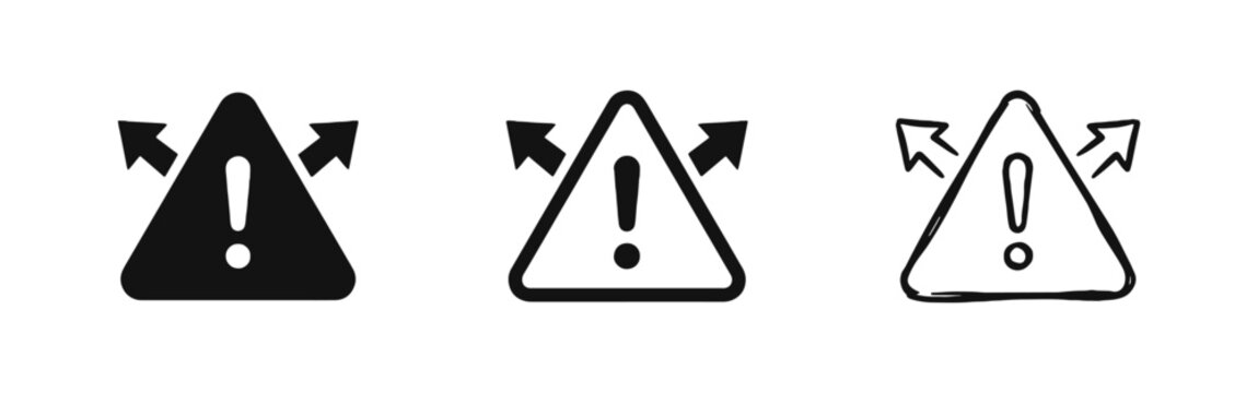 Warning Sign with Exclamation Mark and Directional Arrows Icon Set