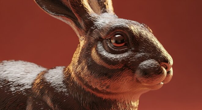 Close-up of a rabbits face with red eyes.