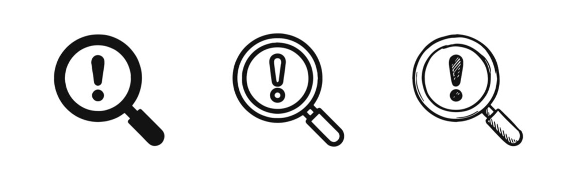 Search Alert and Error Investigation Magnifying Glass Icon Set