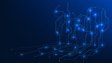 Obraz premium Technology background interconnected digital circuit lines, representing data transmission, information transfer, electronic communication, connected technology systems, digital infrastructure.