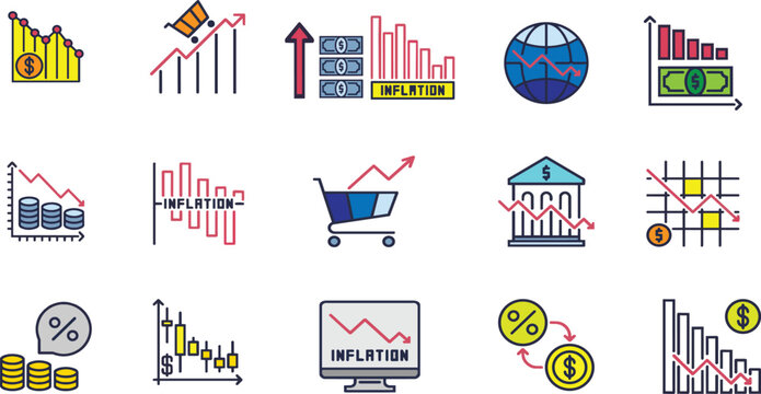 Inflation And Rising Cost Of Living Editable Vector Icon Set Transparent Background Economic Crisis Collection