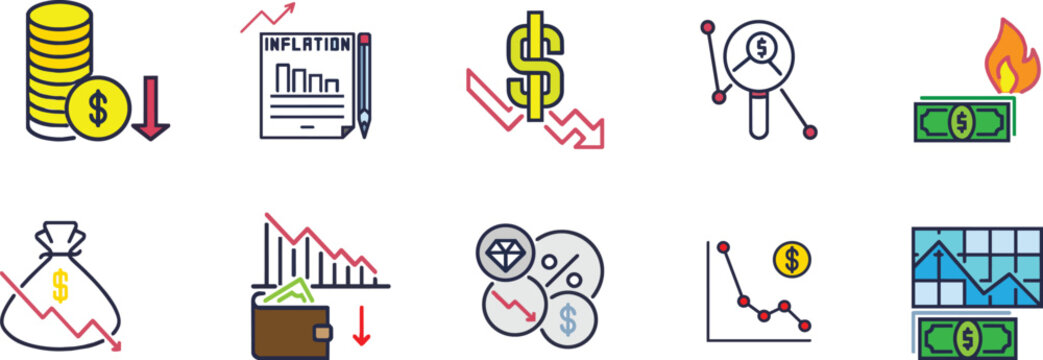 Inflation And Rising Cost Of Living Editable Vector Icon Set Transparent Background Economic Crisis Collection