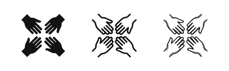 Obraz premium Teamwork and Collaboration Hands Icon Set - Solid, Outline, and Hand-Drawn Styles
