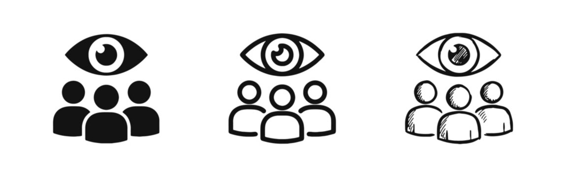 Surveillance and Monitoring People Icon Set - Solid, Outline, and Hand-Drawn Styles
