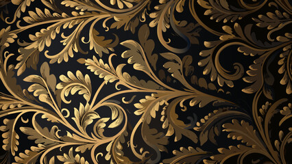 Ornate floral ornament a seamless vector pattern with swirling leaves and detailed golden flourishes on a dark background motif design artwork © Sarathi