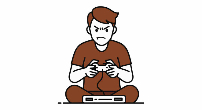 Frustrated gamer playing video game controller intensely.