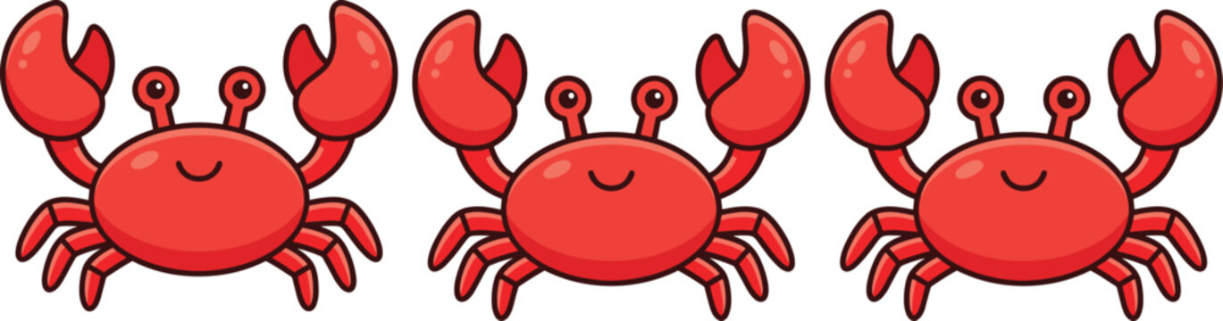 Cute red cartoon crabs collection vector illustration isolated on white background