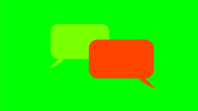 Two animated chat bubbles floating against a solid green screen background