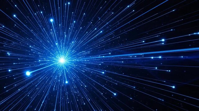 Dynamic blue light ray explosion with glowing particles