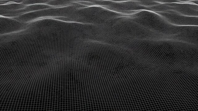 Abstract Black and White 3D Wireframe Grid Wave Pattern Loop video