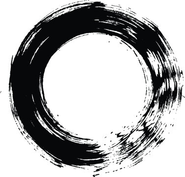 Black ink brush stroke circle with Japanese zen aesthetic for design