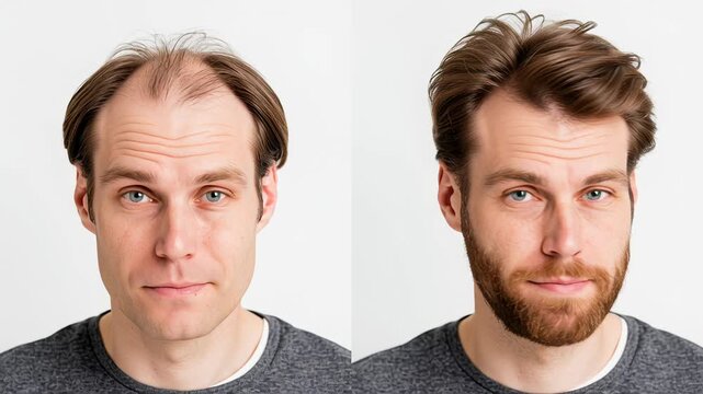 4k video of before and after hair transplant results on a male.