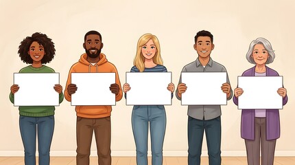 Obraz premium Multicultural Group Showcasing Empty Posters