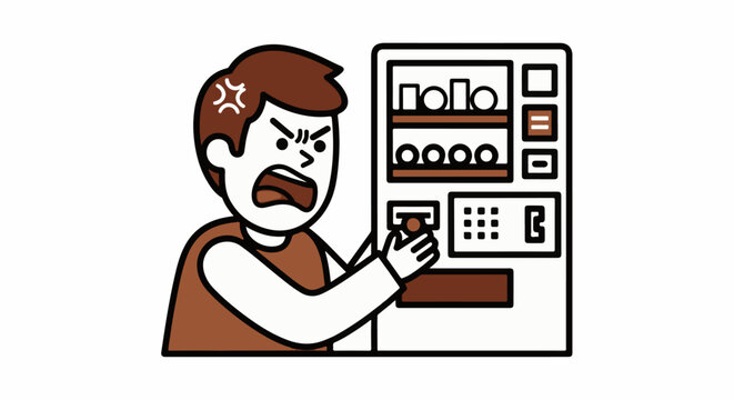 Frustrated man using a malfunctioning vending machine.