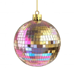 Fototapeta premium Sparkling disco ball ornament reflecting vibrant colors, modern festive decoration for parties and holidays