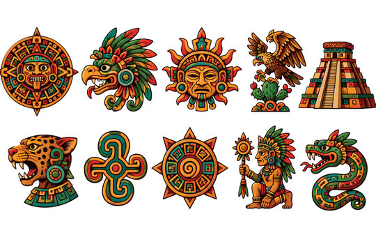 Vsai ancient mesoamerican symbols and sacred deities collection