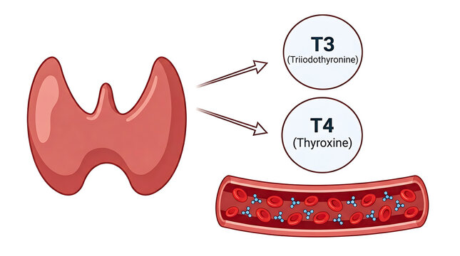 Thyroid gland hormone secretion t3 and t4 diagram in bloodstream